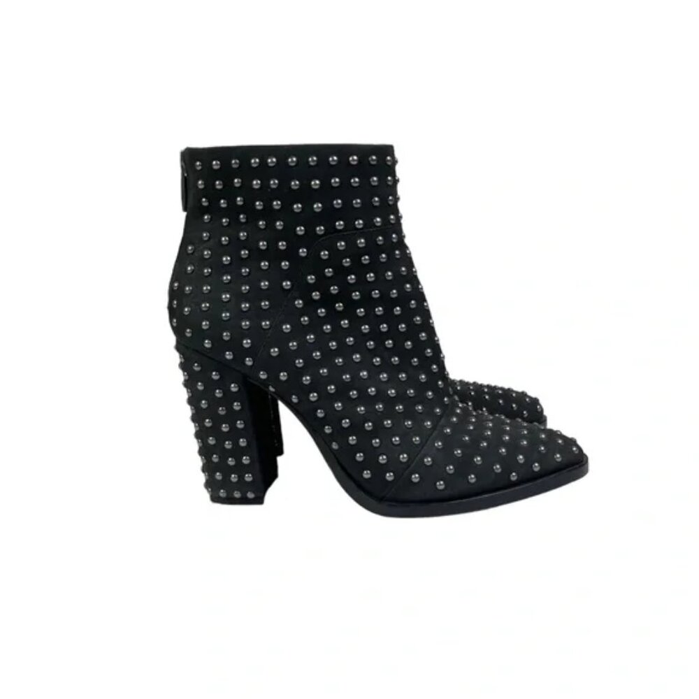 Mercer Edit Women's Black Full‎ Monty Metal Studs Leather Ankle Bootie Size 8.5M